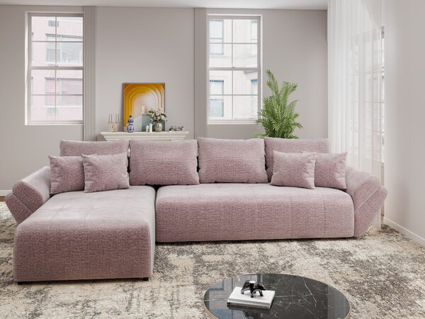 Colțar extensibil dumonde cu ladă de depozitare Berlin XL Monolith Roz Pudrat 350x185 cm