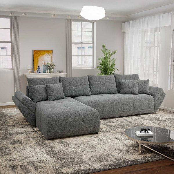 Colțar extensibil dumonde cu ladă de depozitare Berlin XL Monte Gri 90 350x185 cm