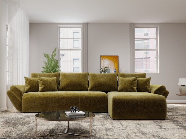 Colțar extensibil dumonde cu ladă de depozitare si sezut confortabil din spuma high-density, Berlin XL Monolith Verde Olive 38 II 350x185 cm
