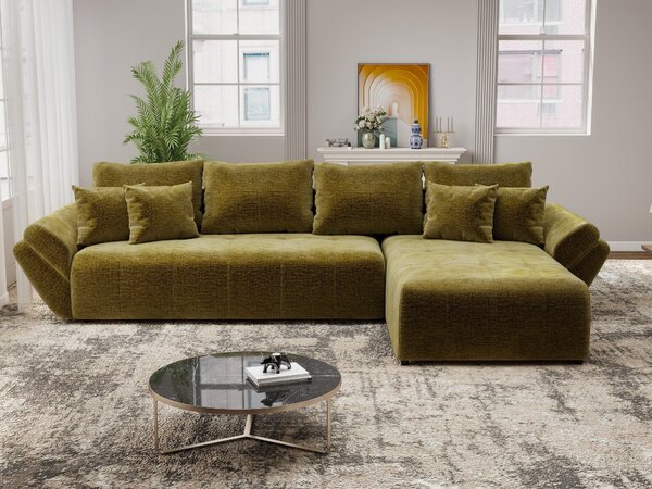 Colțar extensibil dumonde cu ladă de depozitare si sezut confortabil din spuma high-density, Berlin XL Monolith Verde Olive 38 II 350x185 cm
