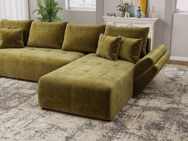 Colțar extensibil dumonde cu ladă de depozitare si sezut confortabil din spuma high-density, Berlin XL Monolith Verde Olive 38 II 350x185 cm
