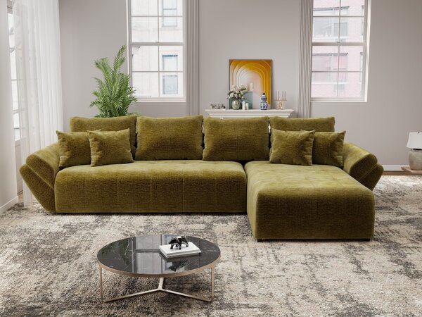 Colțar extensibil dumonde cu ladă de depozitare si sezut confortabil din spuma high-density, Berlin XL Monolith Verde Olive 38 II 350x185 cm