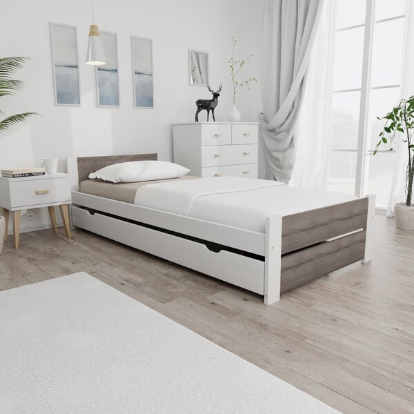 Pat de o persoana IKAROS DOUBLE 90 x 200 cm, alb/stejar trufa Saltele: Fara saltea, Somiera pat: Cu lamele drepte