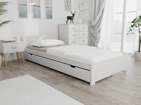 Pat de o persoana Culoare alb, IKAROS 90 x 200 cm Saltele: Fara saltea, Somiera pat: Cu lamele drepte