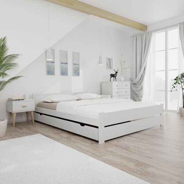 Pat dublu Culoare alb, IKAROS DOUBLE 140 x 200 cm Saltele: Fara saltea, Somiera pat: Cu lamele drepte