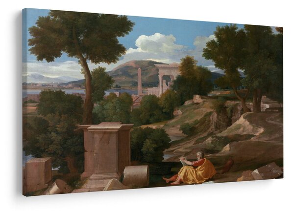 Tablou - Nicolas Poussin, Landscape with Saint John on Patmos, reproducere (90x60 cm)