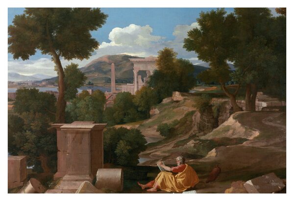 Tablou - Nicolas Poussin, Landscape with Saint John on Patmos, reproducere (90x60 cm)