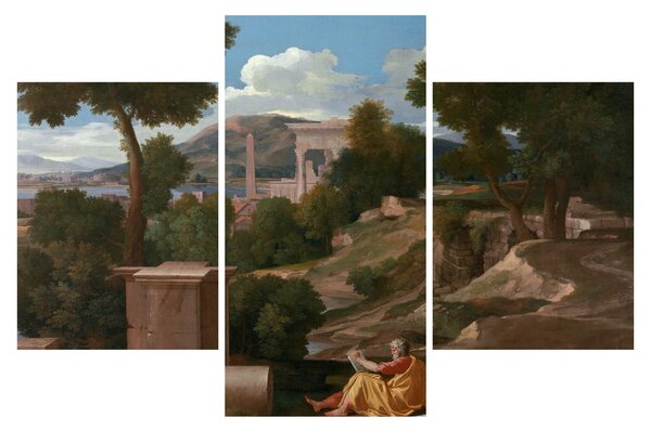 Tablou - Nicolas Poussin, Landscape with Saint John on Patmos, reproducere (90x60 cm)