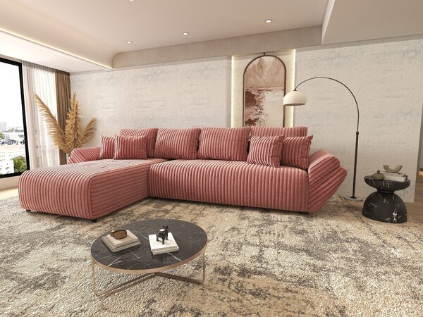 Colțar extensibil dumonde cu ladă de depozitare Berlin XL Tilia Roz Pudrat 350x185 cm