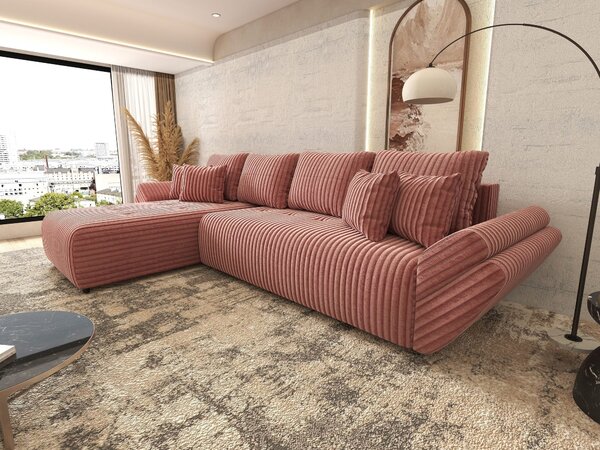Colțar extensibil dumonde cu ladă de depozitare Berlin XL Tilia Roz Pudrat 350x185 cm