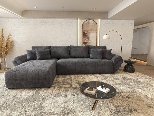 Colțar extensibil dumonde cu ladă de depozitare si sezut confortabil din spuma high-density, Berlin XL Vibe Gri Antracit 350x185 cm