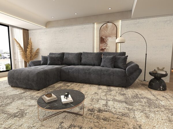 Colțar extensibil dumonde cu ladă de depozitare si sezut confortabil din spuma high-density, Berlin XL Vibe Gri Antracit 350x185 cm