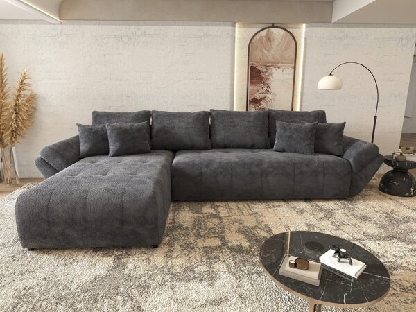 Colțar extensibil dumonde cu ladă de depozitare si sezut confortabil din spuma high-density, Berlin XL Vibe Gri Antracit 350x185 cm