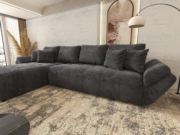 Colțar extensibil dumonde cu ladă de depozitare si sezut confortabil din spuma high-density, Berlin XL Vibe Gri Antracit 350x185 cm