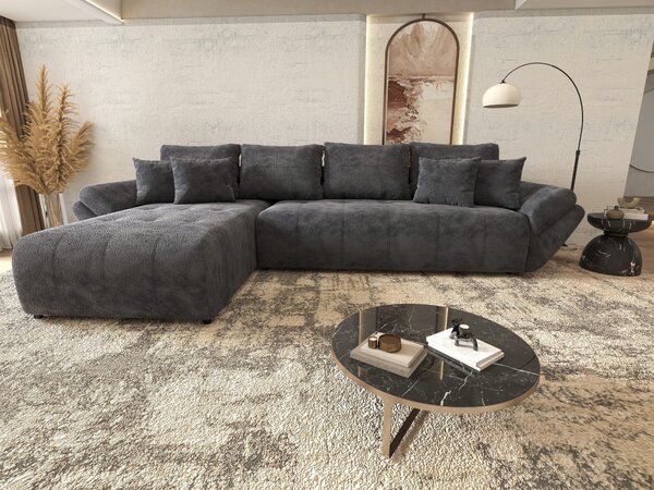 Colțar extensibil dumonde cu ladă de depozitare si sezut confortabil din spuma high-density, Berlin XL Vibe Gri Antracit 350x185 cm