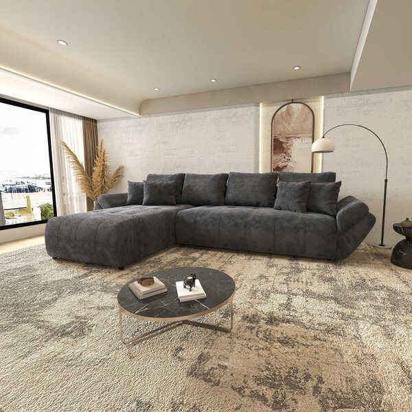 Colțar extensibil dumonde cu ladă de depozitare si sezut confortabil din spuma high-density, Berlin XL Vibe Gri Antracit 350x185 cm