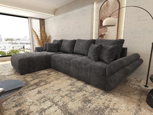 Colțar extensibil dumonde cu ladă de depozitare si sezut confortabil din spuma high-density, Berlin XL Vibe Gri Antracit 350x185 cm