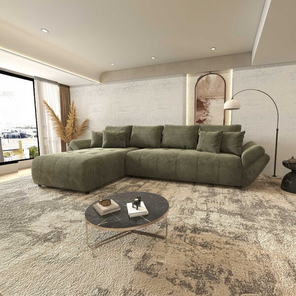 Colțar extensibil dumonde cu ladă de depozitare si sezut confortabil din spuma high-density, Berlin XL Vibe Olive 350x185 cm
