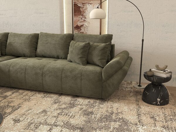 Colțar extensibil dumonde cu ladă de depozitare si sezut confortabil din spuma high-density, Berlin XL Vibe Olive 350x185 cm