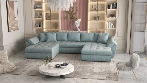 Colțar extensibil dumonde cu ladă de depozitare Loana U Ambience Mint 375x185 cm