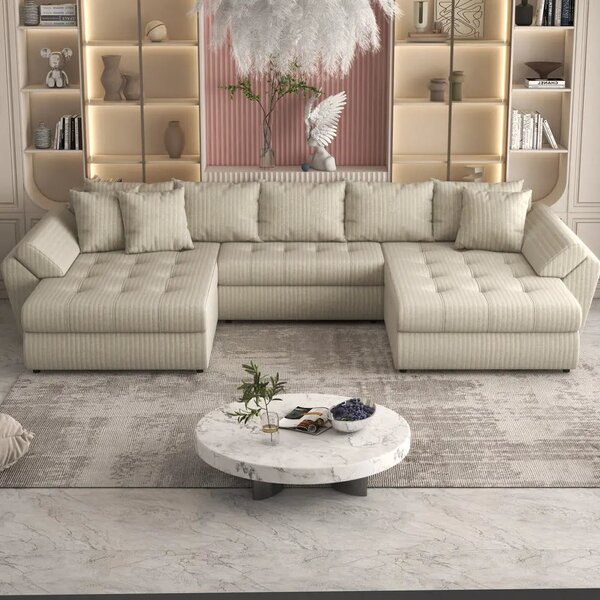 Colțar extensibil dumonde cu ladă de depozitare Loana Ambience bej U 375x185 cm
