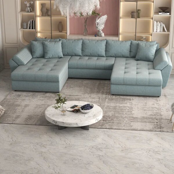 Colțar extensibil dumonde cu ladă de depozitare Loana U Ambience Mint 375x185 cm