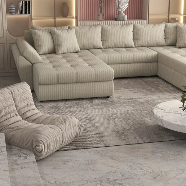 Colțar extensibil dumonde cu ladă de depozitare Loana Ambience bej U 375x185 cm