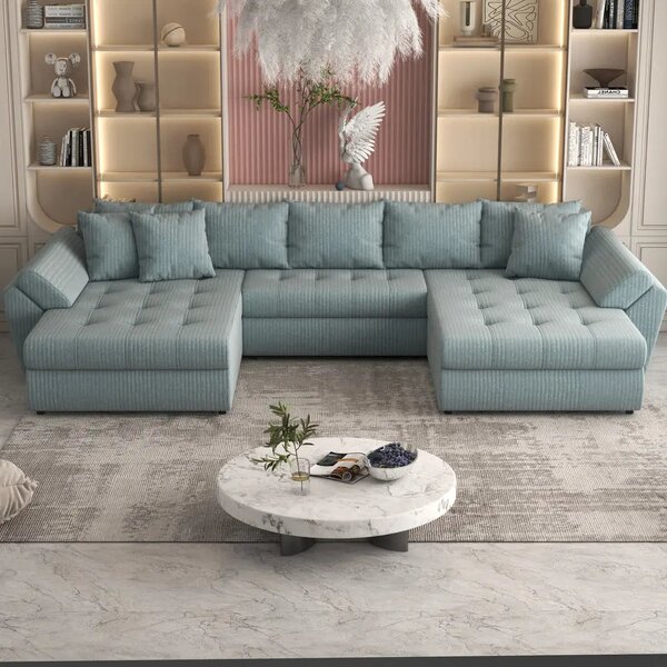 Colțar extensibil dumonde cu ladă de depozitare Loana U Ambience Mint 375x185 cm