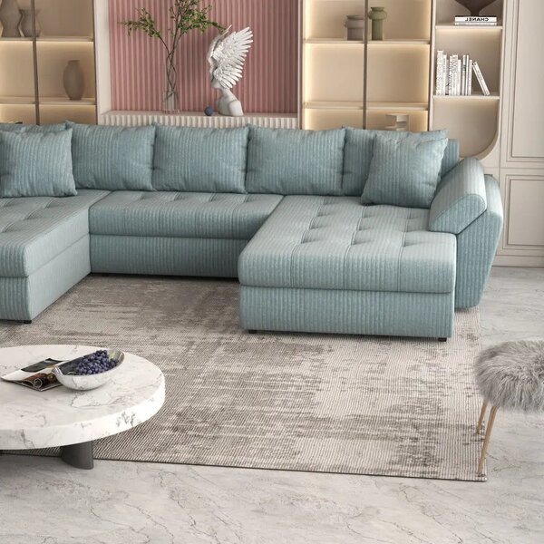 Colțar extensibil dumonde cu ladă de depozitare Loana U Ambience Mint 375x185 cm
