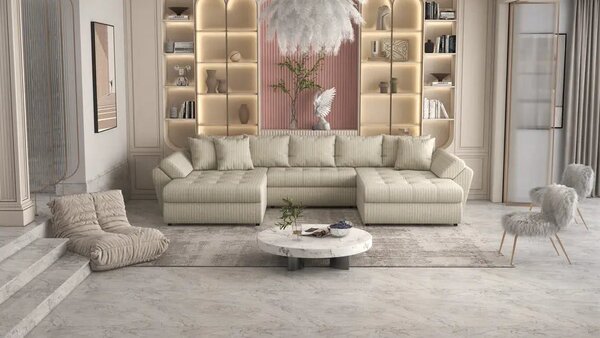 Colțar extensibil dumonde cu ladă de depozitare Loana Ambience bej U 375x185 cm