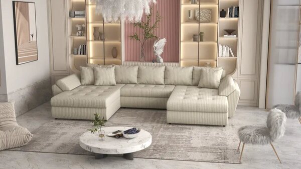 Colțar extensibil dumonde cu ladă de depozitare Loana Ambience bej U 375x185 cm