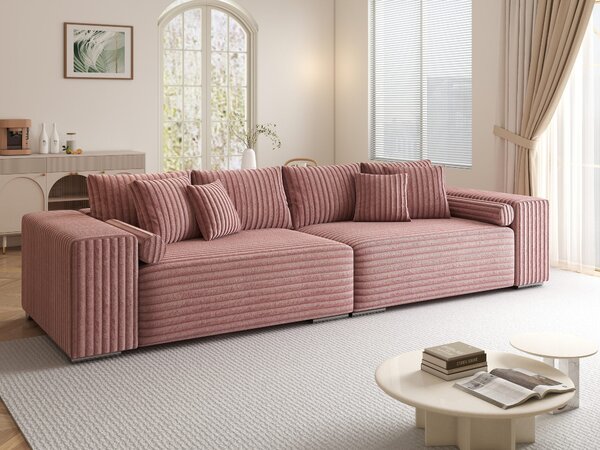 Canapea extensibilă dumonde cu ladă de depozitare si sezut confortabil din spuma high-density, Marbela XXL Tilia Roz Pudrat 295x120 cm
