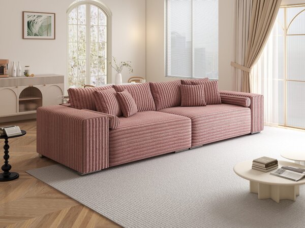 Canapea extensibilă dumonde cu ladă de depozitare si sezut confortabil din spuma high-density, Marbela XXL Tilia Roz Pudrat 295x120 cm