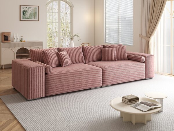 Canapea extensibilă dumonde cu ladă de depozitare si sezut confortabil din spuma high-density, Marbela XXL Tilia Roz Pudrat 295x120 cm