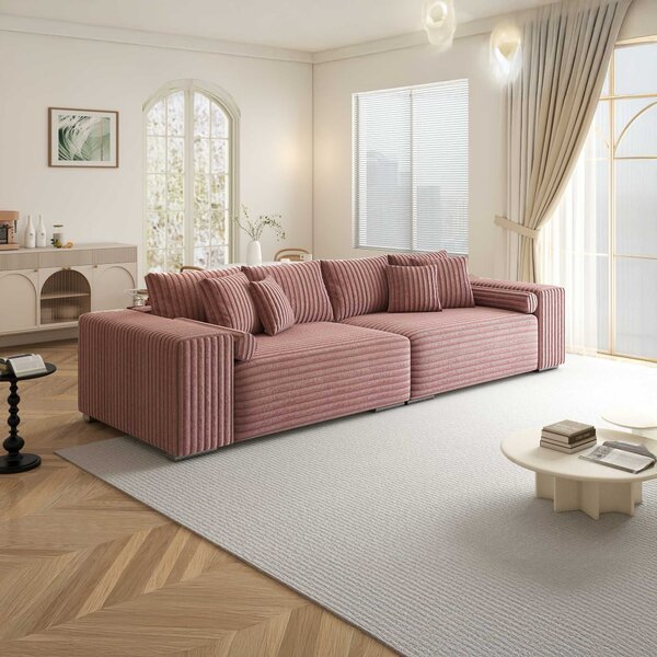 Canapea extensibilă dumonde cu ladă de depozitare si sezut confortabil din spuma high-density, Marbela XXL Tilia Roz Pudrat 295x120 cm