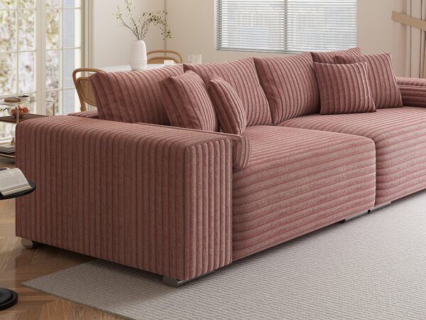 Canapea extensibilă dumonde cu ladă de depozitare si sezut confortabil din spuma high-density, Marbela XXL Tilia Roz Pudrat 295x120 cm