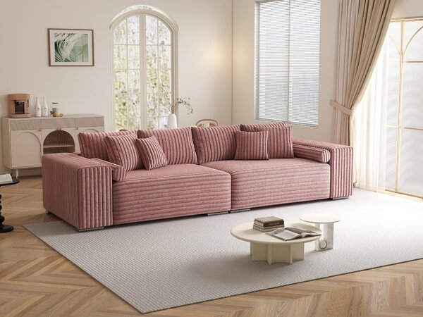 Canapea extensibilă dumonde cu ladă de depozitare si sezut confortabil din spuma high-density, Marbela XXL Tilia Roz Pudrat 295x120 cm