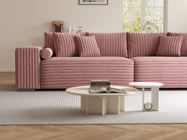 Canapea extensibilă dumonde cu ladă de depozitare si sezut confortabil din spuma high-density, Marbela XXL Tilia Roz Pudrat 295x120 cm