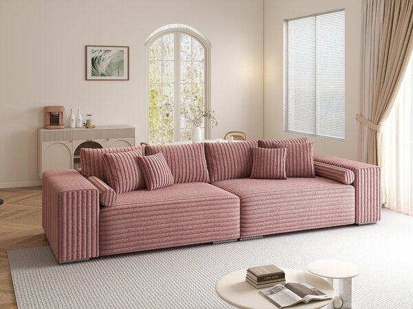 Canapea extensibilă dumonde cu ladă de depozitare si sezut confortabil din spuma high-density, Marbela XXL Tilia Roz Pudrat 295x120 cm