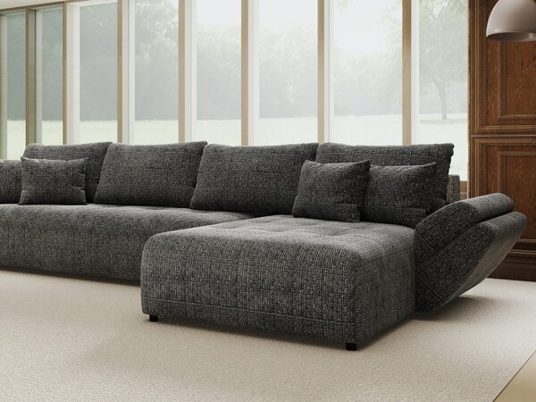 Colțar extensibil dumonde cu ladă de depozitare si sezut confortabil din spuma high-density, Berlin XL Cremona Gri 95 II 350x185 cm