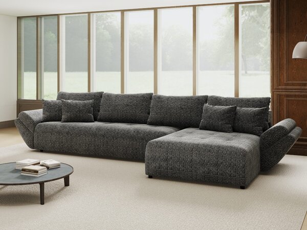 Colțar extensibil dumonde cu ladă de depozitare si sezut confortabil din spuma high-density, Berlin XL Cremona Gri 95 II 350x185 cm