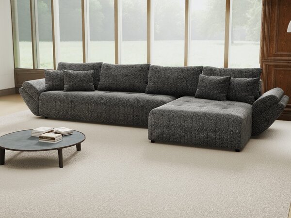 Colțar extensibil dumonde cu ladă de depozitare si sezut confortabil din spuma high-density, Berlin XL Cremona Gri 95 II 350x185 cm