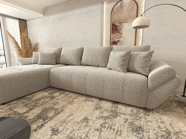 Colțar extensibil dumonde cu ladă de depozitare si sezut confortabil din spuma high-density, Berlin XL Jaguar Gri 350x185 cm