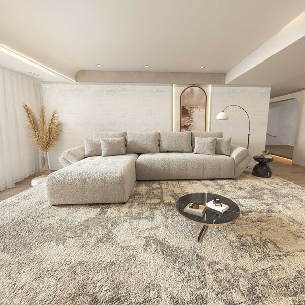 Colțar extensibil dumonde cu ladă de depozitare si sezut confortabil din spuma high-density, Berlin XL Jaguar Gri 350x185 cm
