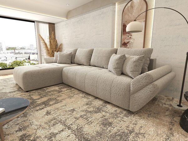 Colțar extensibil dumonde cu ladă de depozitare si sezut confortabil din spuma high-density, Berlin XL Jaguar Gri 350x185 cm