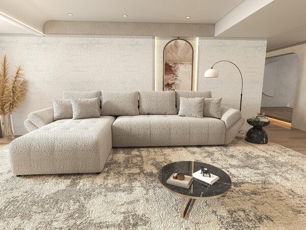 Colțar extensibil dumonde cu ladă de depozitare si sezut confortabil din spuma high-density, Berlin XL Jaguar Gri 350x185 cm