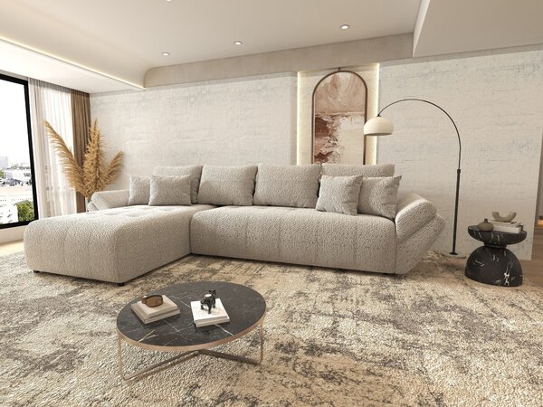 Colțar extensibil dumonde cu ladă de depozitare si sezut confortabil din spuma high-density, Berlin XL Jaguar Gri 350x185 cm