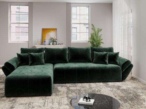 Colțar extensibil dumonde cu ladă de depozitare si sezut confortabil din spuma high-density, Berlin XL Monolith Verde 350x185 cm