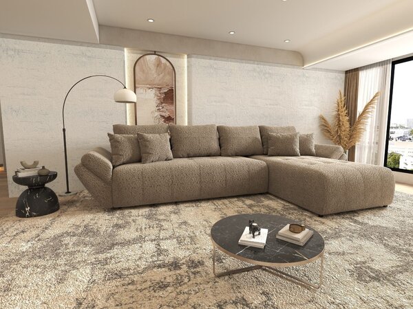 Colțar extensibil dumonde cu ladă de depozitare si sezut confortabil din spuma high-density, Berlin XL Jaguar Maro Cappuccino 8 II 350x185 cm