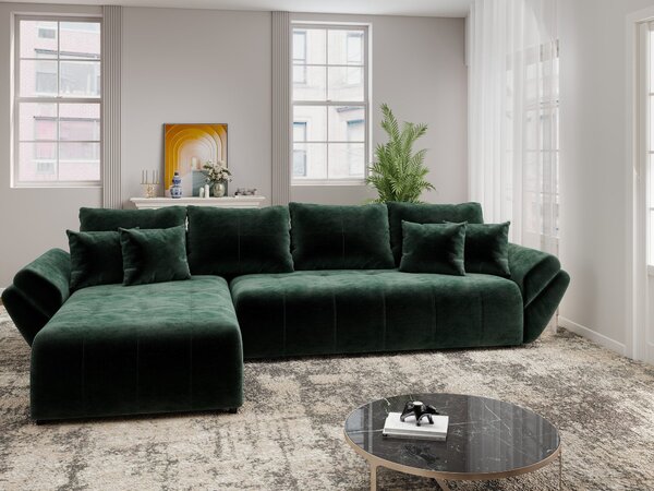 Colțar extensibil dumonde cu ladă de depozitare si sezut confortabil din spuma high-density, Berlin XL Monolith Verde 350x185 cm